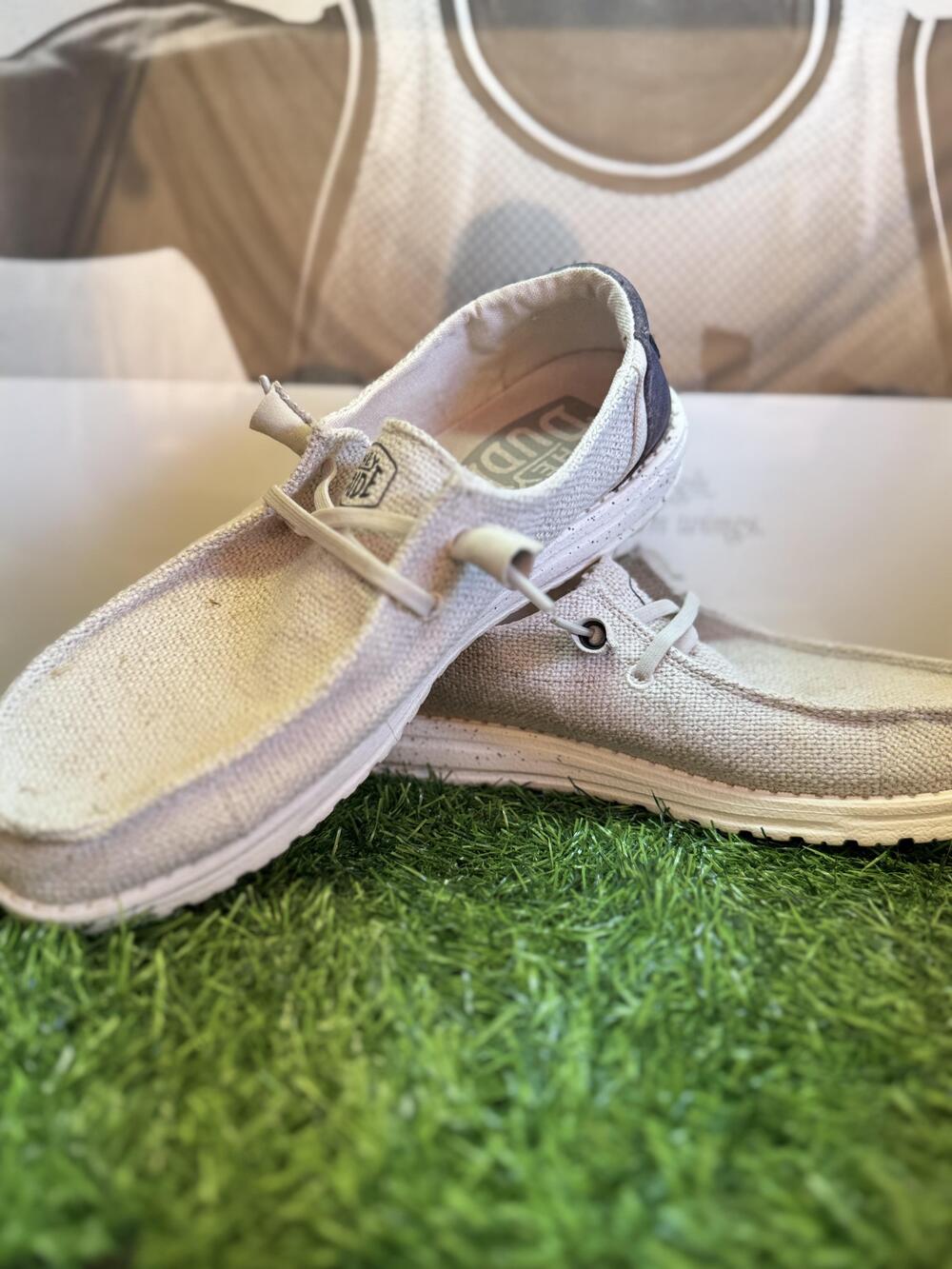 Hey Dude Shoes Womens 8 White Wendy Woven Canvas Slip-On Lightweight Comfort